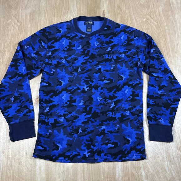 Polo Ralph Lauren Men’s Blue Camo Long Sleeve Shirt Base Layer Thermal Medium - Picture 1 of 4